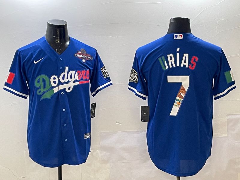 Men Los Angeles Dodgers 7 Urias Blue Fashion 2025 Nike MLB Jersey style 2